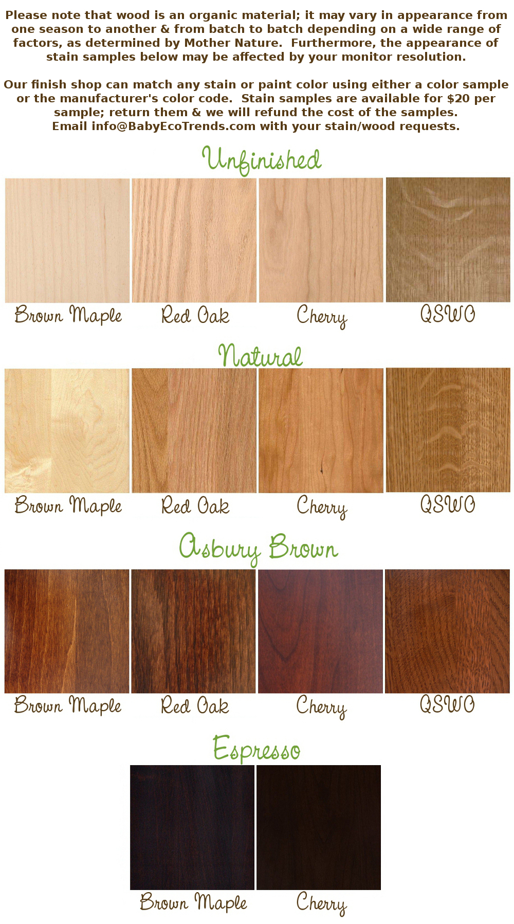 BabyEcoTrends.com Stain & Wood Samples