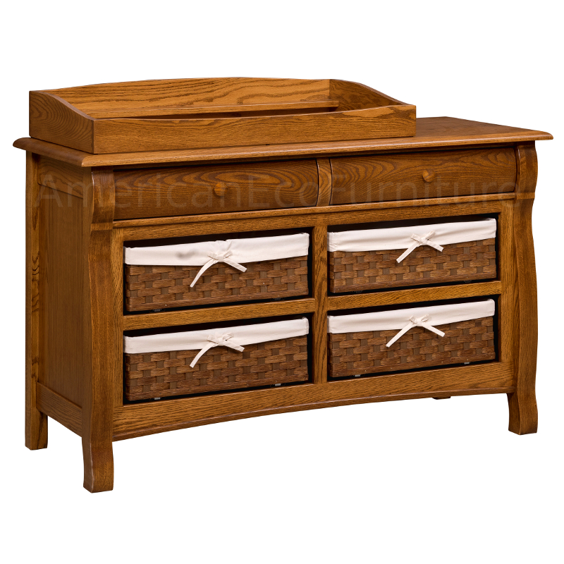 6 Drawer Dresser with Basket Drawers (Shown in Red Oak)