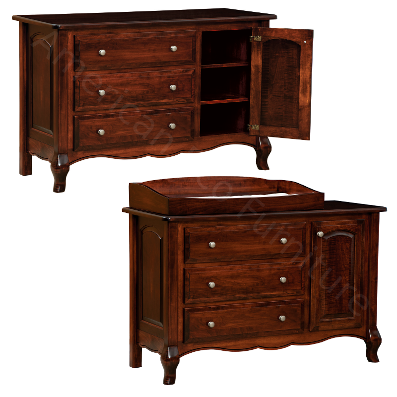 3 Drawer, 1 Door Dresser / Baby Changer (Shown in Brown Maple with Asbury Brown)