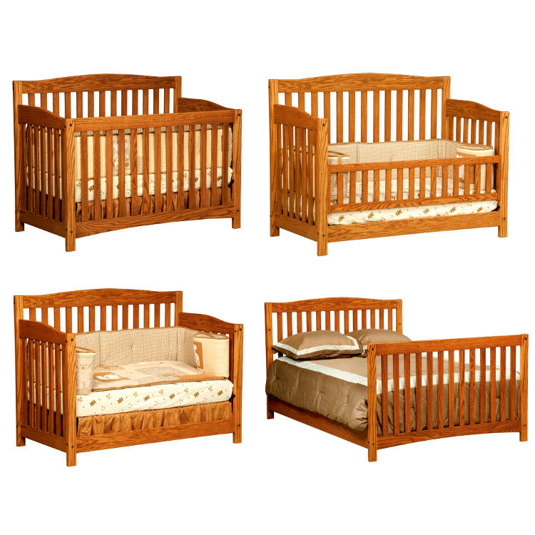 4 in 1 Convertible Crib (Shown in Red Oak)