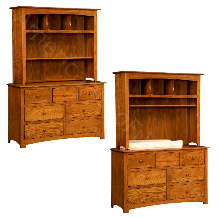 7 Drawer Dresser / Baby Changer with Hutch (Shown in Red Oak)
